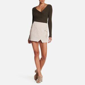 Blank NYC Blondie Suede Leather Lace Up Mini Skirt